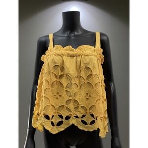 Coco + Jaimeson Women's Medium Yellow Eyelet Crop Top Cotton Spaghetti Strap